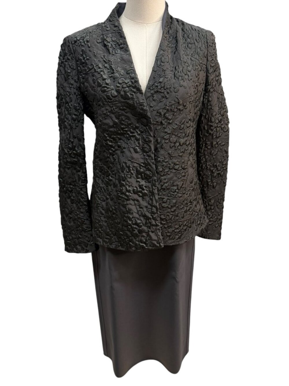 Giorgio Armani Designer Suit Textured Floral Blazer, Pencil Skirt, Cami IT 36/38